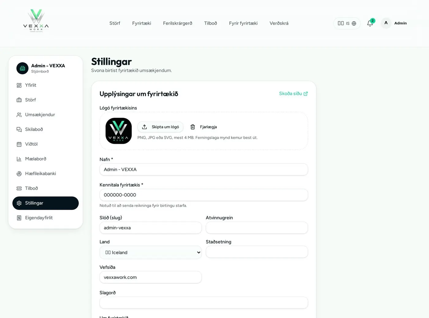 5. Stillingar fyrirtækis