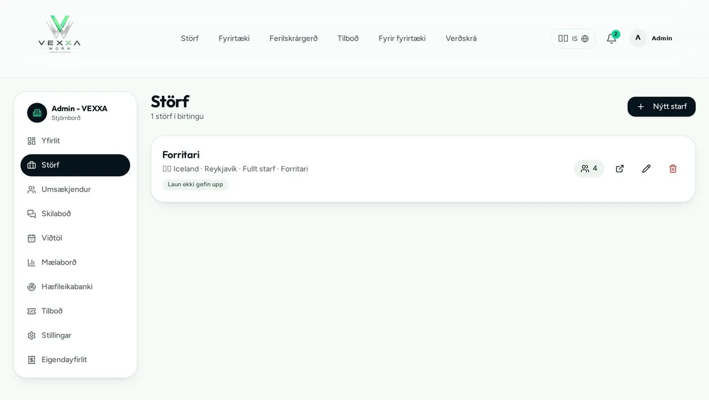 2. Skrá störf